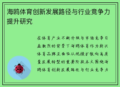 海鸥体育创新发展路径与行业竞争力提升研究
